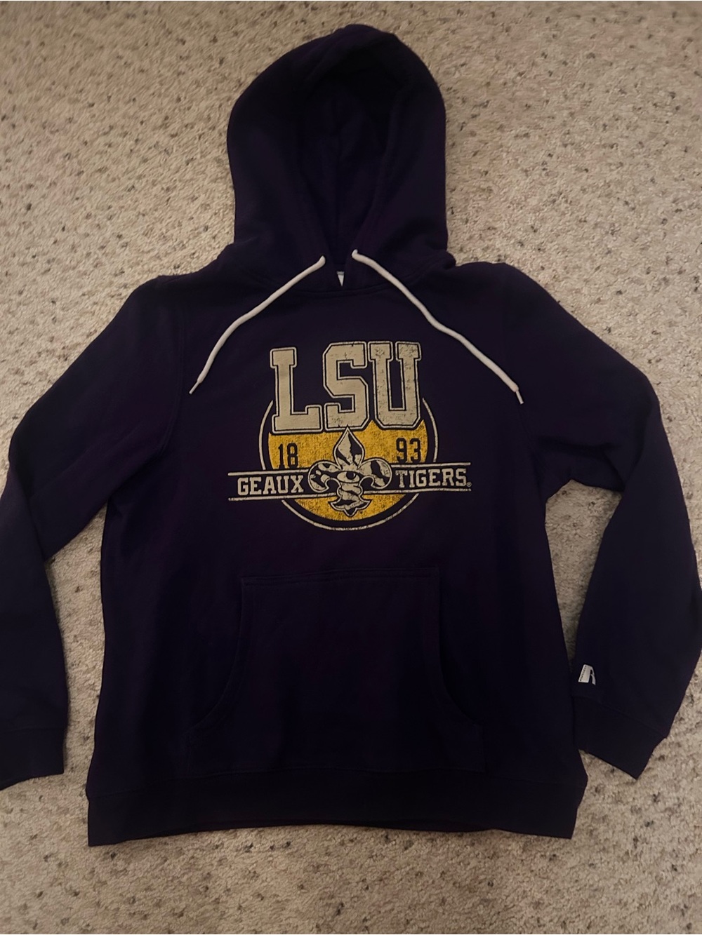 LSU Youth Purple Pullover Hoodie - Geaux Tigers size large Russell